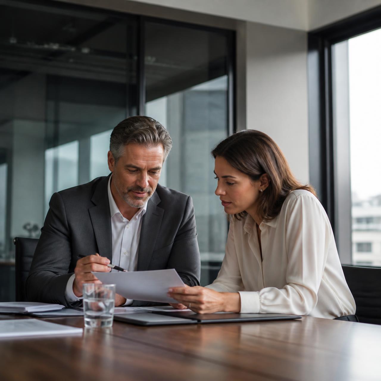 Two professional career consultants reviewing a candidate's resume